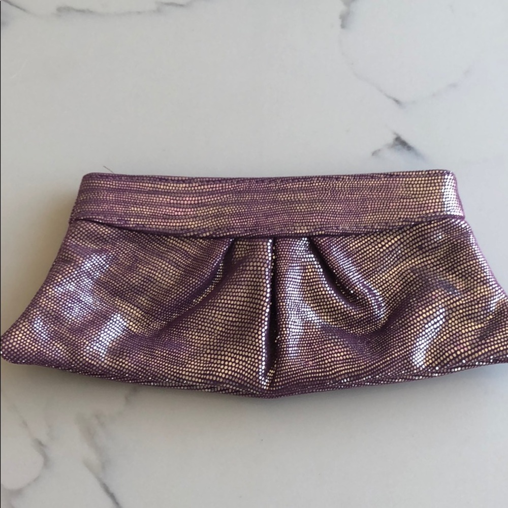 Lauren Merkin metallic pink/silver clutch
